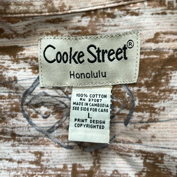 Cooke Street Honolulu Vintage Cream Button Down Beach Hawaiian Shirt, Size Large - Picture 11 of 12
